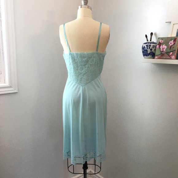 Vintage 50s Robin's Egg Blue Lace Full Slip, NWT, 34" Bust, Slip Dress - Picture 5 of 16